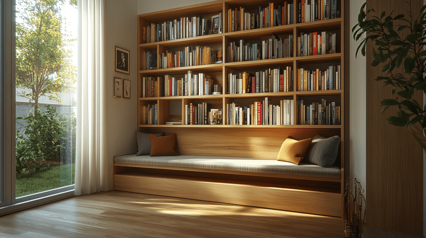 Ein Ort zum Lesen: Bücherregale mit Sitzbank
