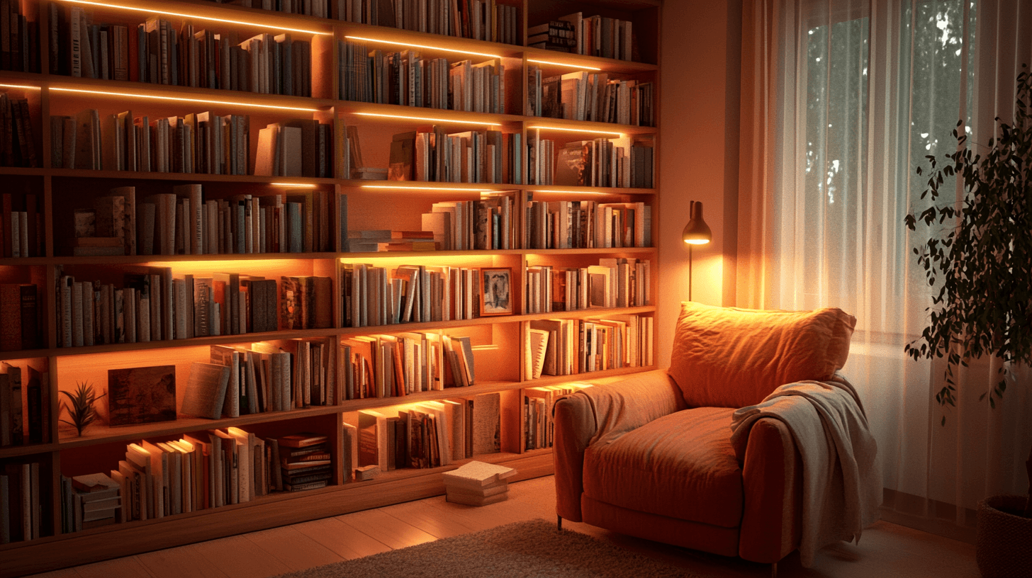 Wohnzimmer mit integrierter Bibliothek: Bücher stilvoll präsentieren