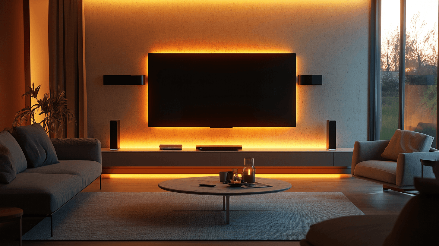 Wohnzimmer mit integrierter Media-Wand: Technik stilvoll inszenieren