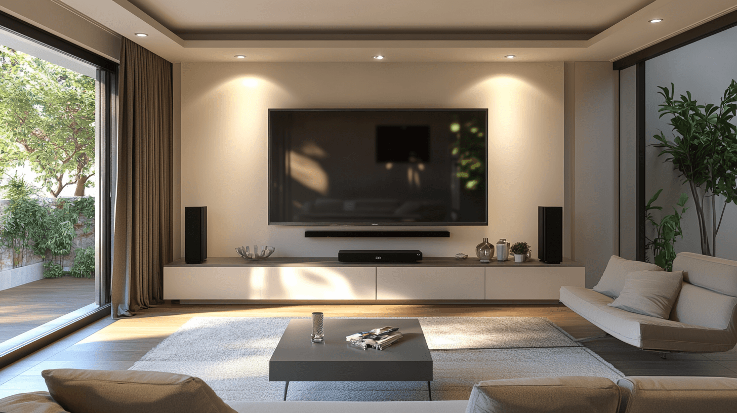 Wohnzimmer mit moderner Medienecke: Technik elegant integrieren