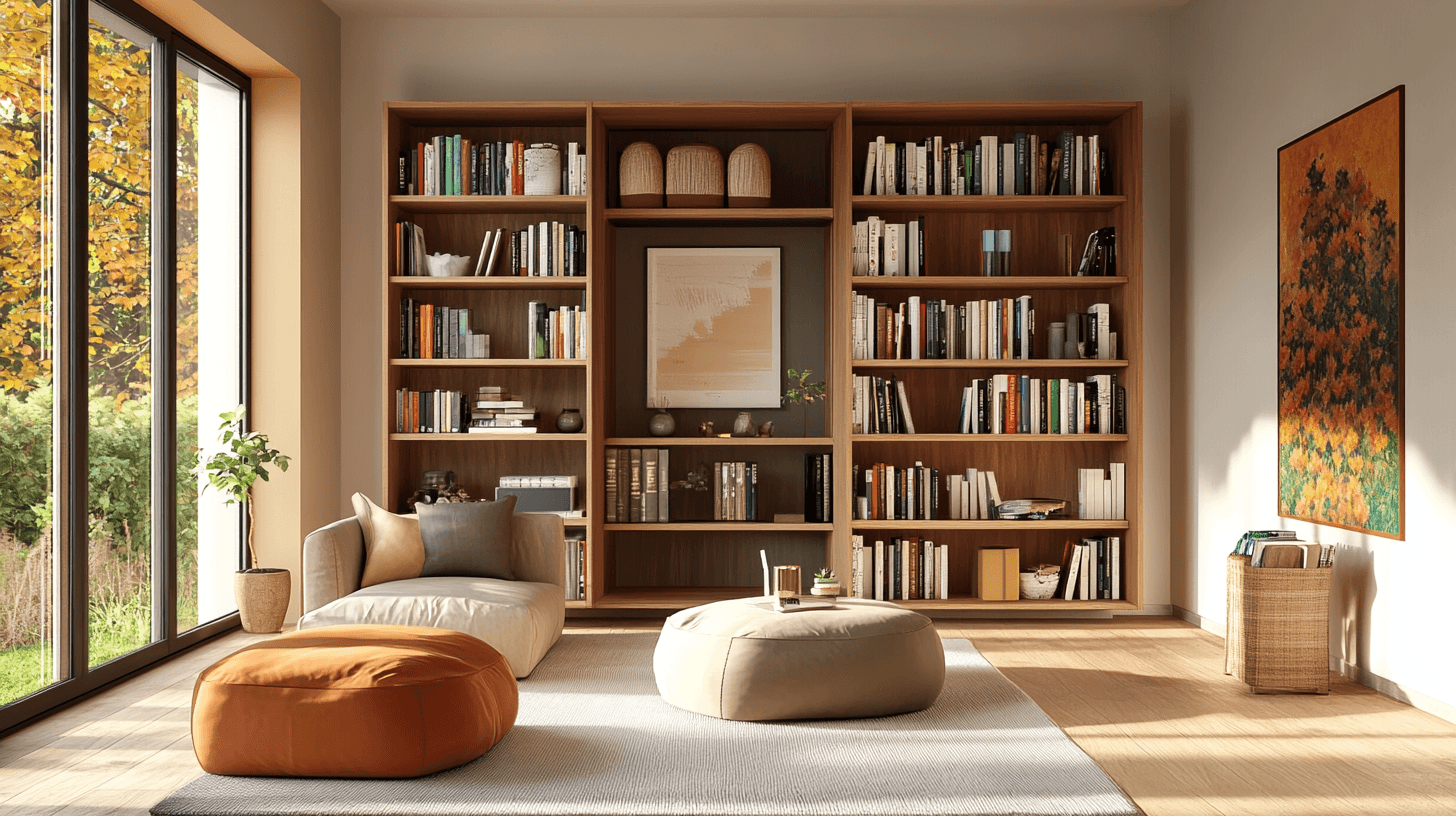 Wohnzimmer mit offener Bücherwand: Funktionalität und Stil vereinen