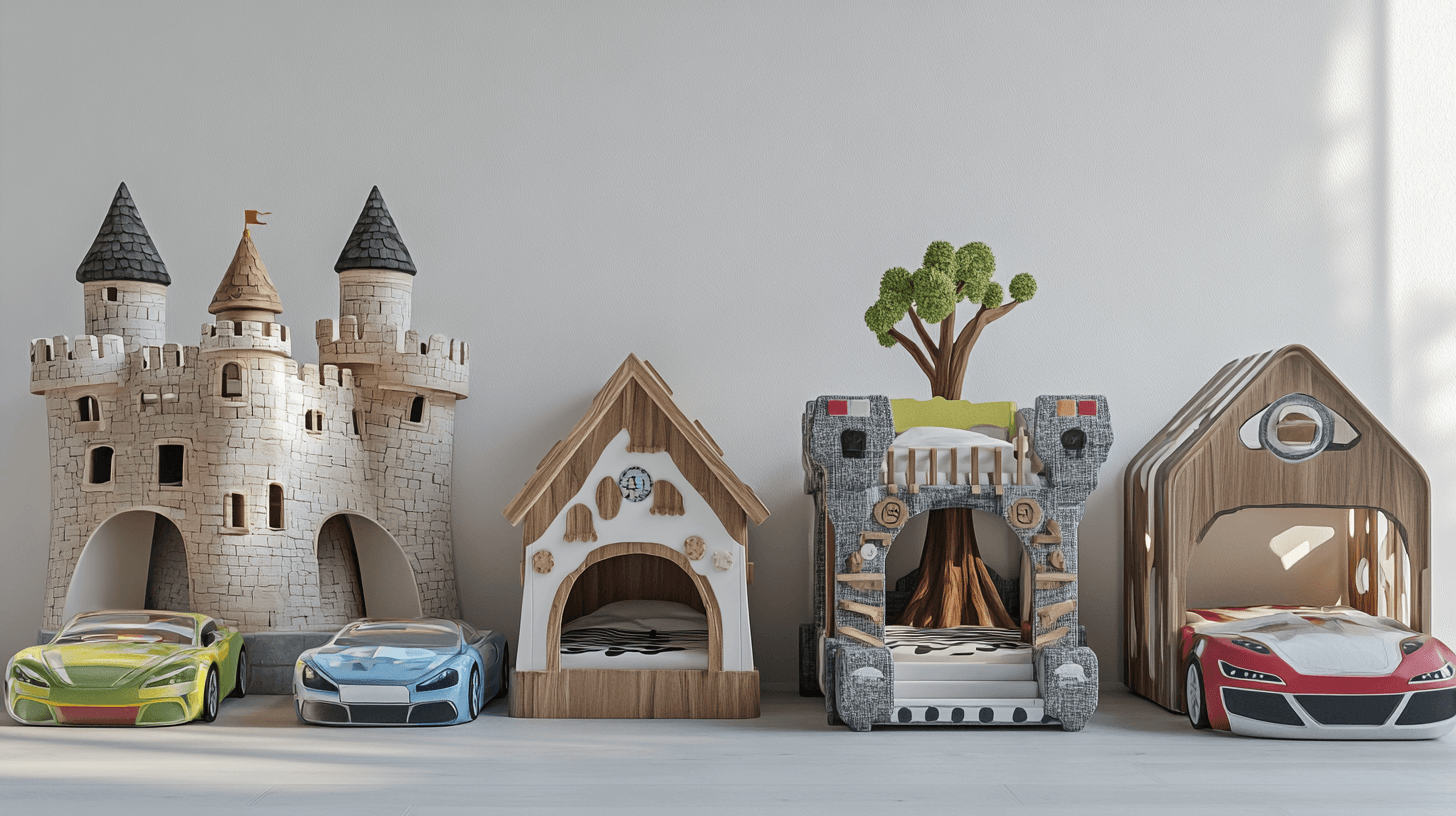 Verschiedene Designs von Spielbetten