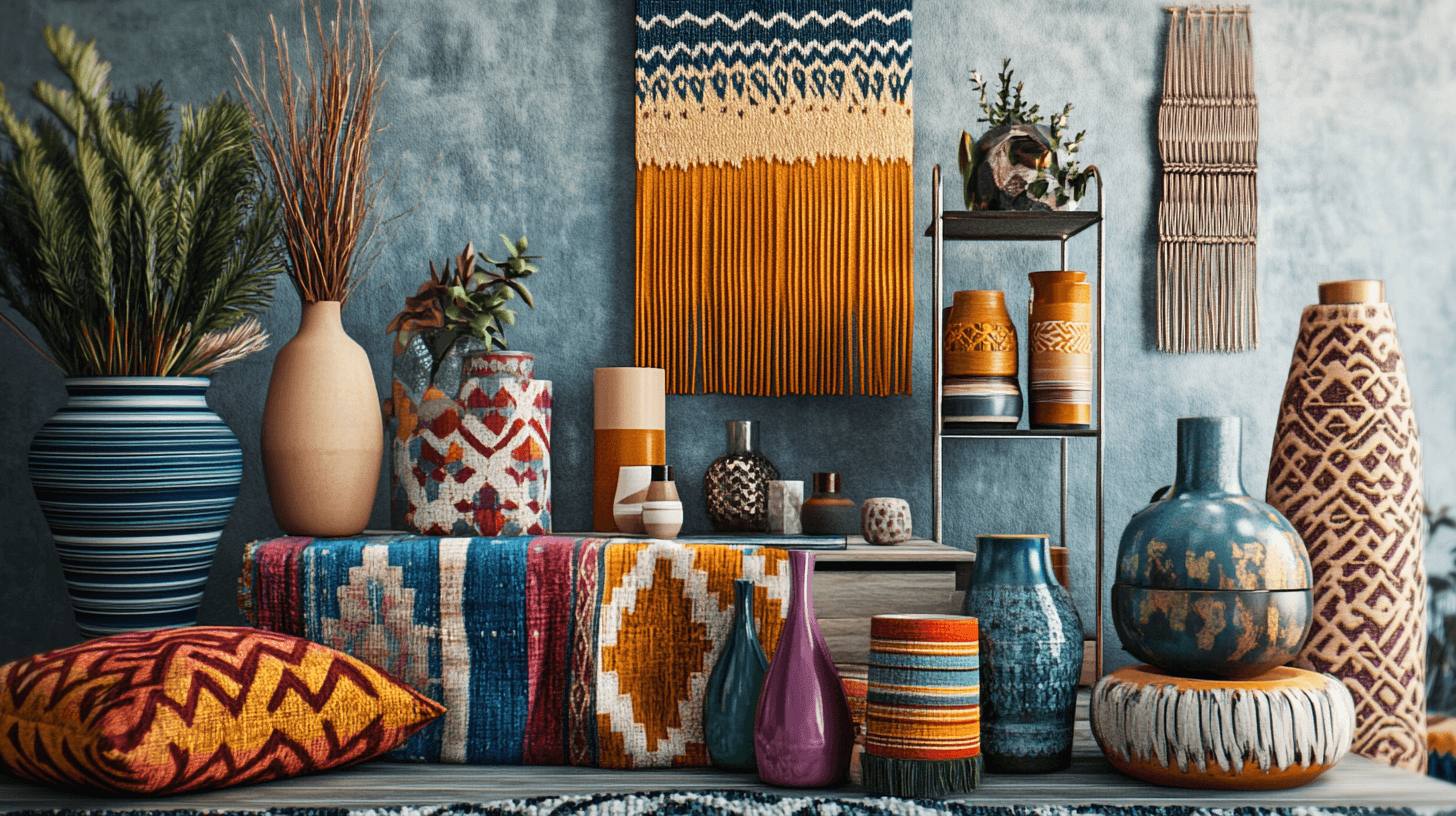 Dekorationen und Accessoires für den Boho-Mid-Century-Look
