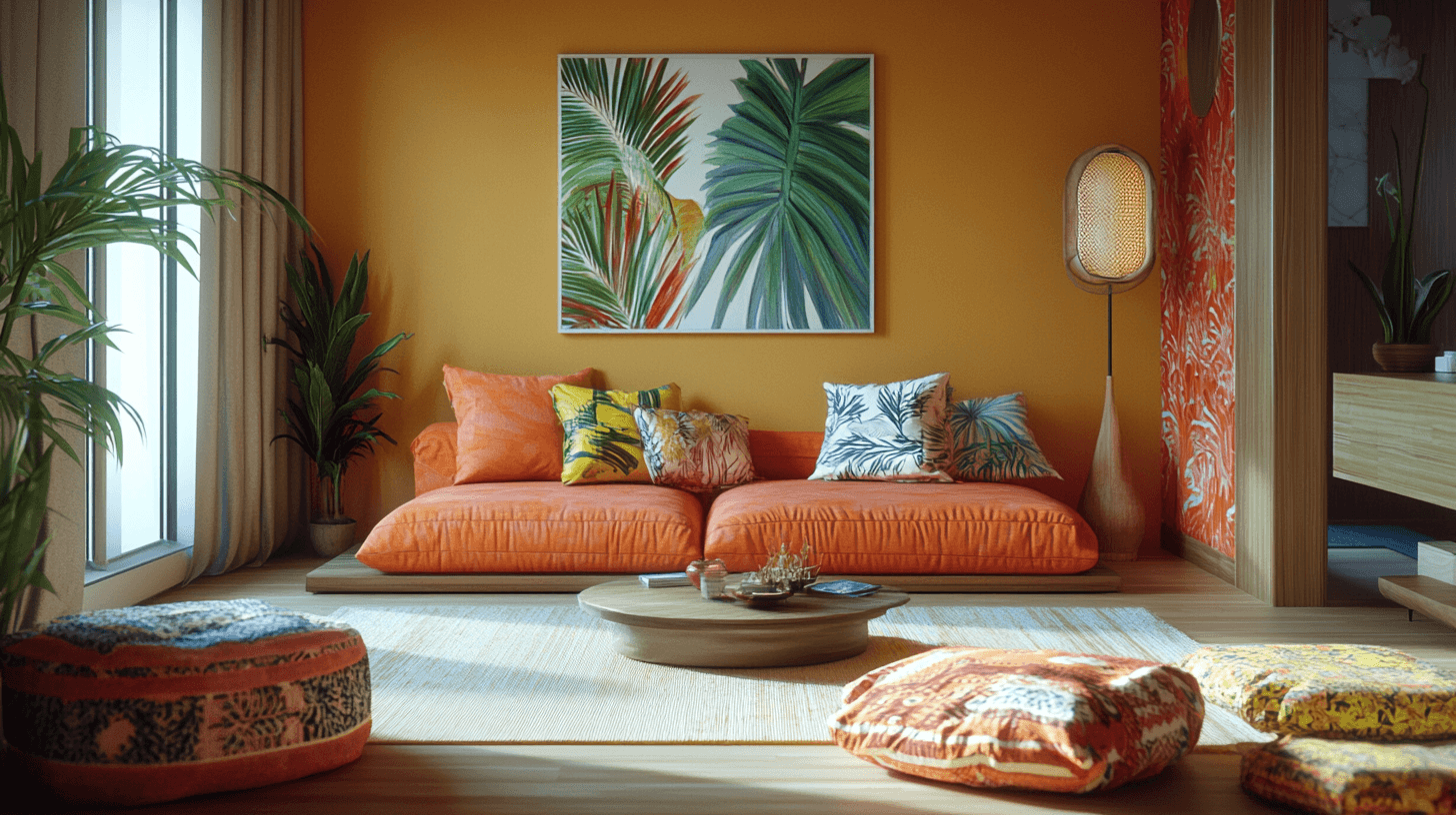 Farbpaletten und Textilien im Tropical Modern Stil