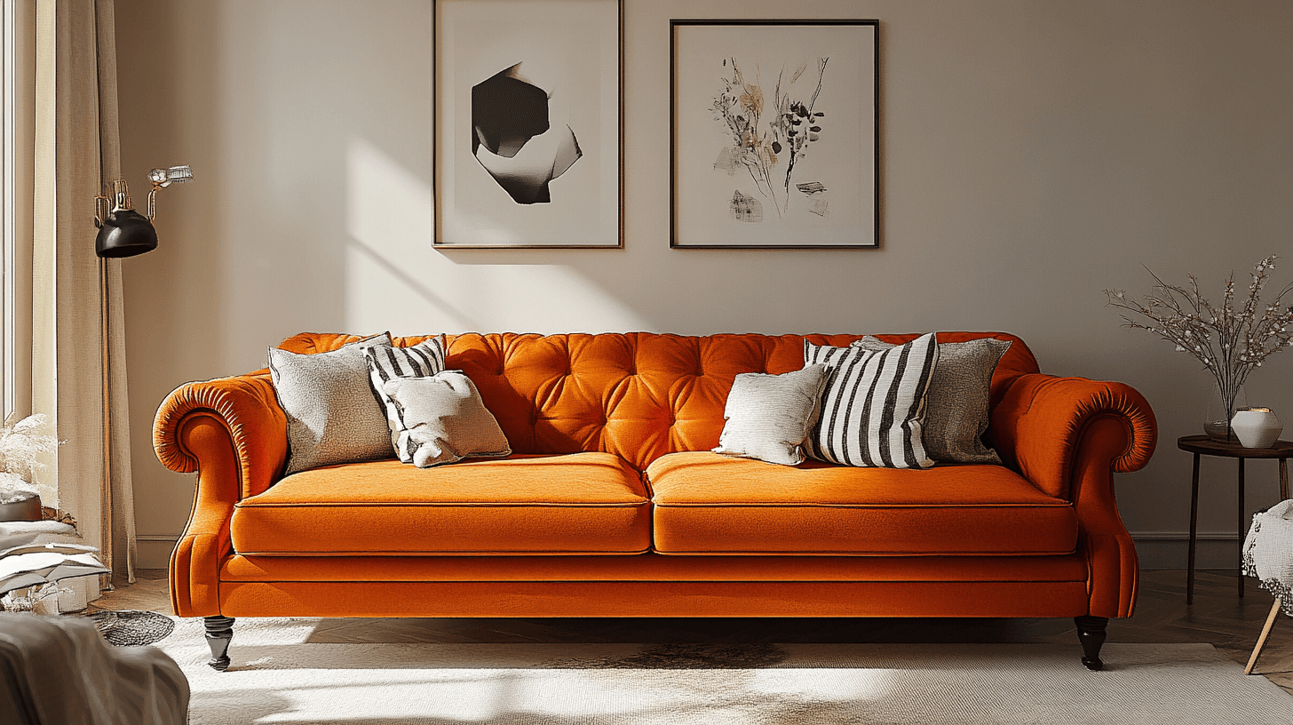 Orangefarbene Möbel als Blickfang