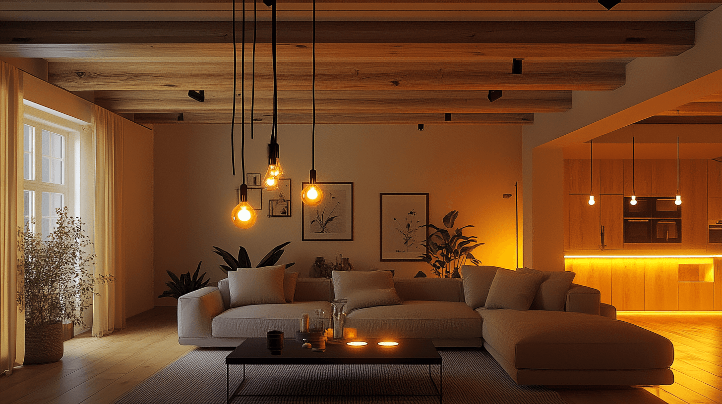 Beleuchtungsideen für Wohnzimmer mit Deckenbalken