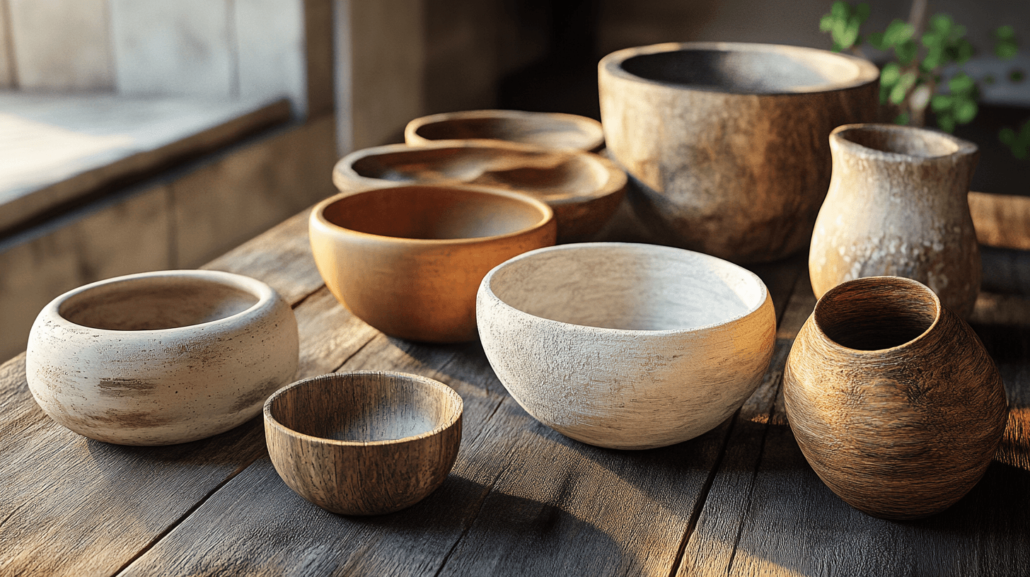 Schalen und Vasen aus Naturmaterialien: Holz, Stein und Ton