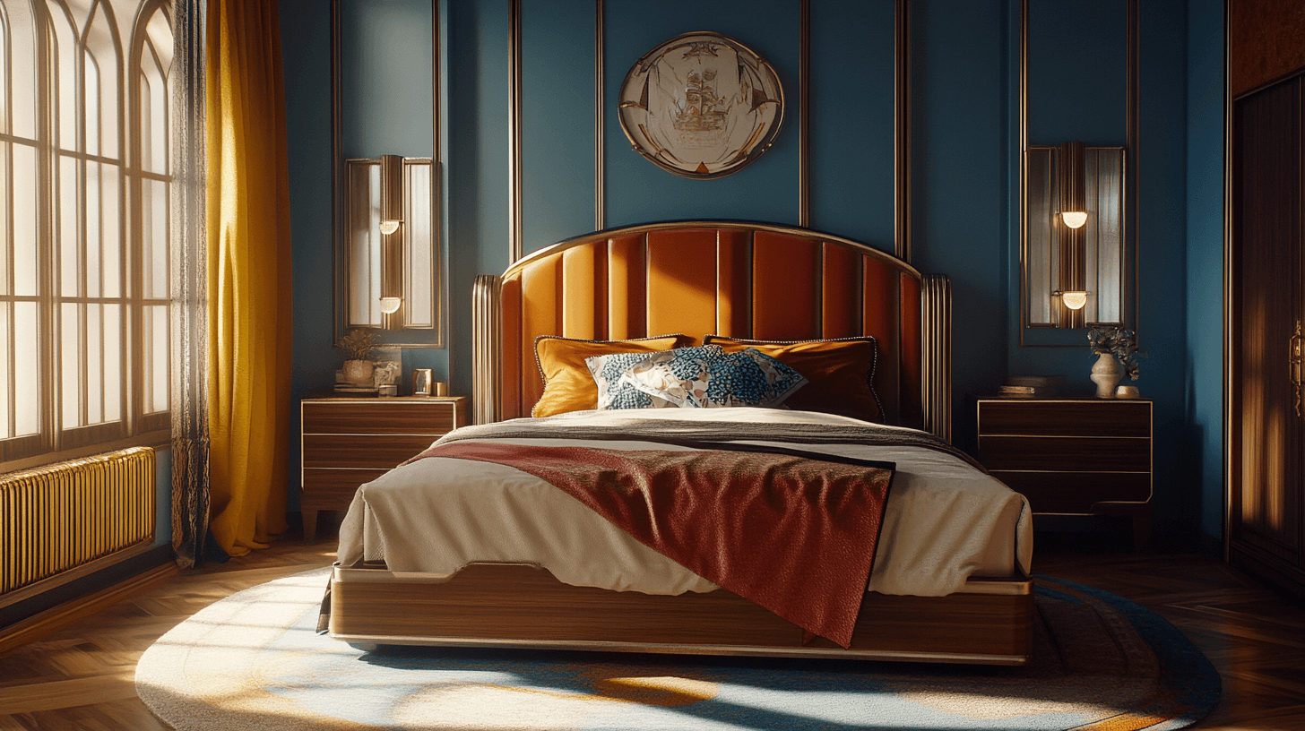 Farbgestaltung im Art-Deco-Schlafzimmer: Kräftige Töne und edle Materialien