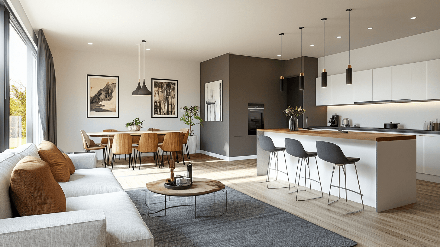 Wohnzimmer mit offener Küche und Esstheke: Modern und kommunikativ