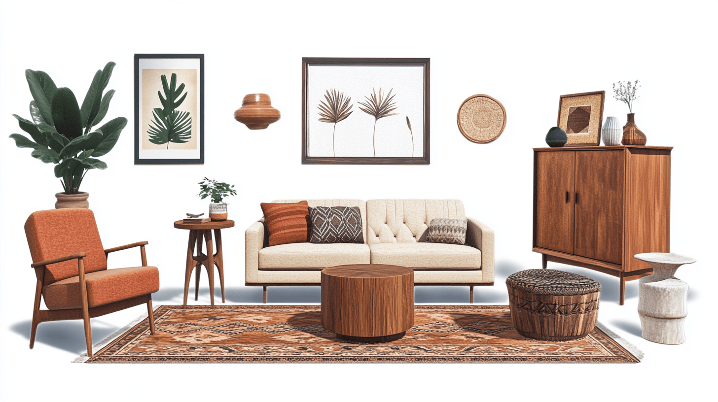 Möbel im Boho-Mid-Century-Stil