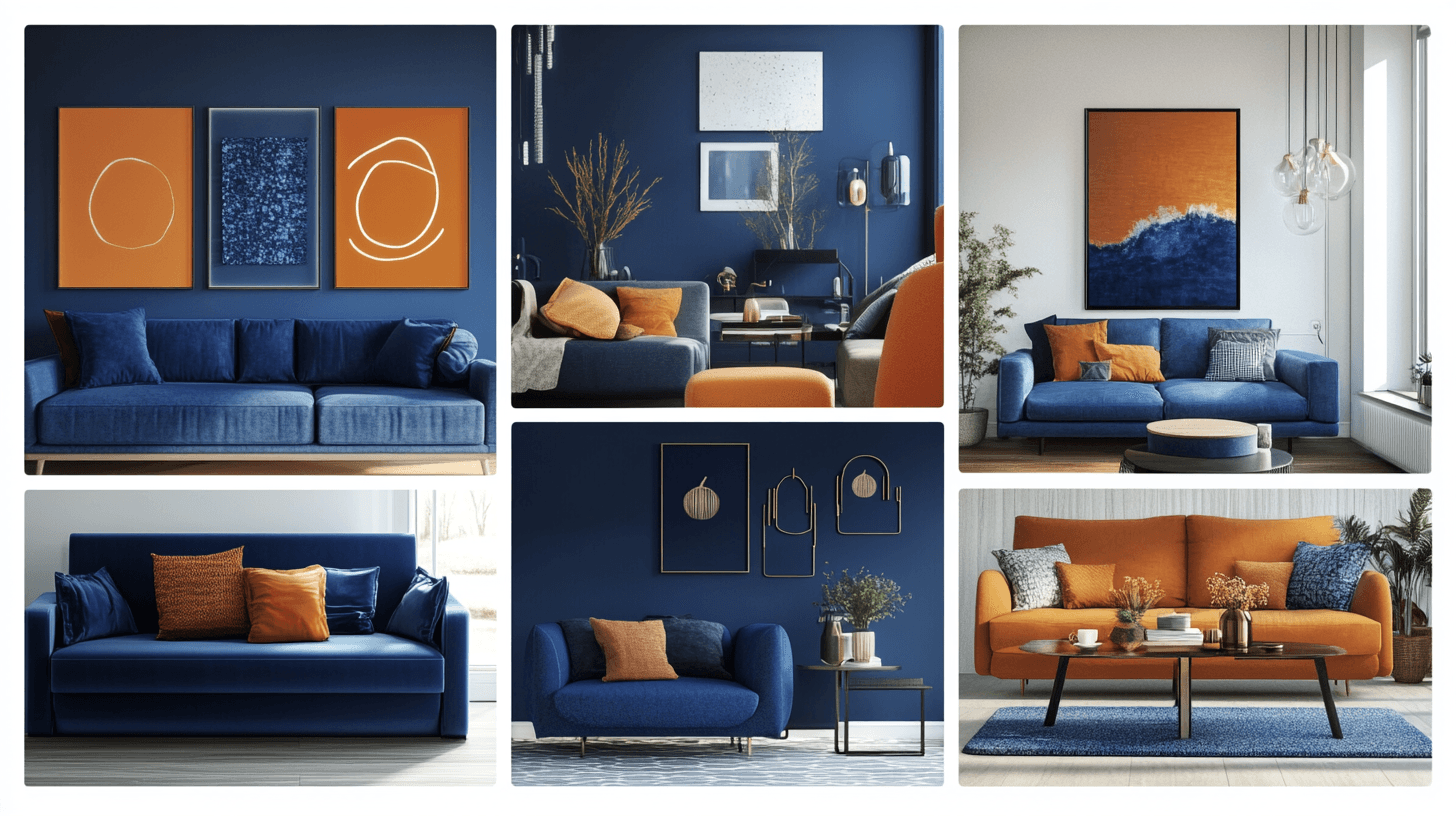 Wohnstile: Blau und Orange in verschiedenen Einrichtungsstilen