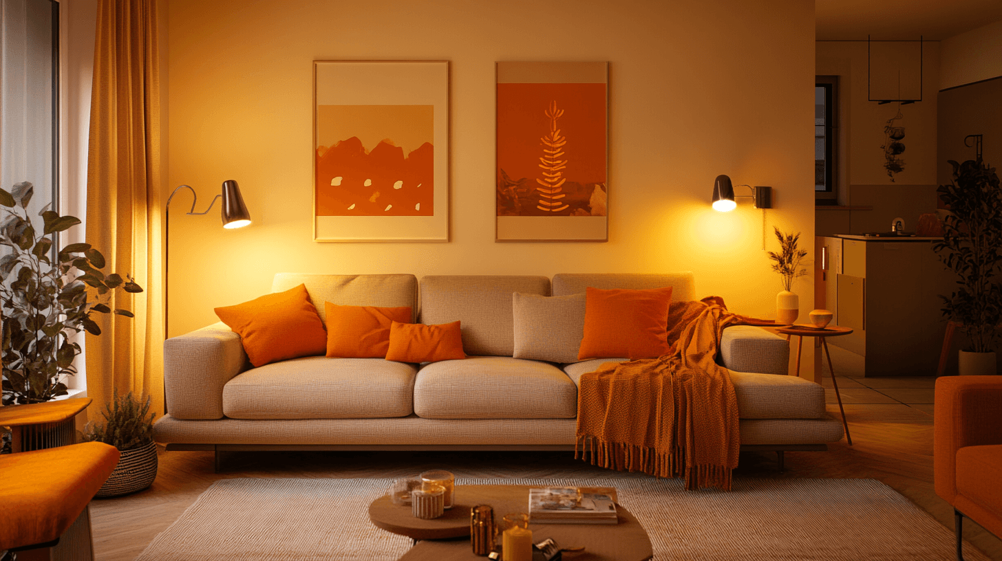 Orange im Wohnzimmer: Energie und Wärme