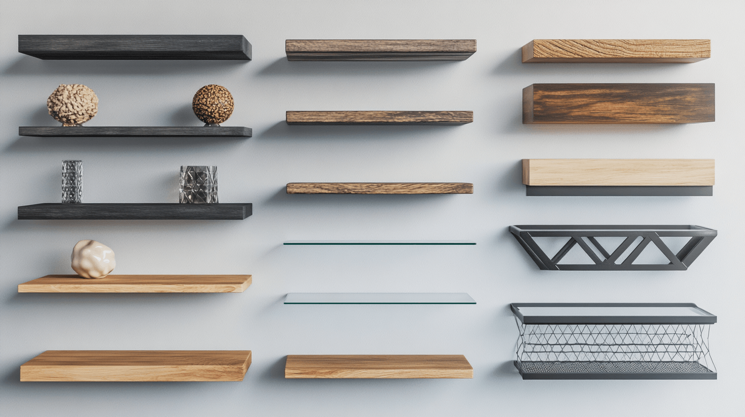 Verschiedene Designs und Materialien von Wandregalen