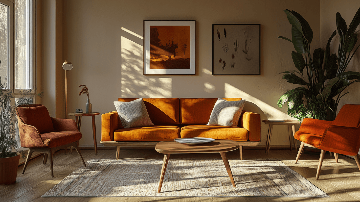 Farbpaletten und Materialien im Mid-Century-Stil