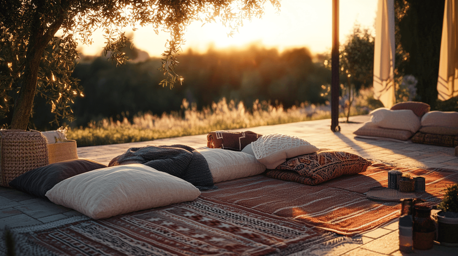 Gemütliche Decken und Kissen für laue Sommerabende