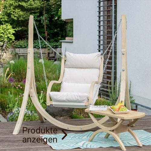 Hollywoodschaukel aus Holz mit Gestell