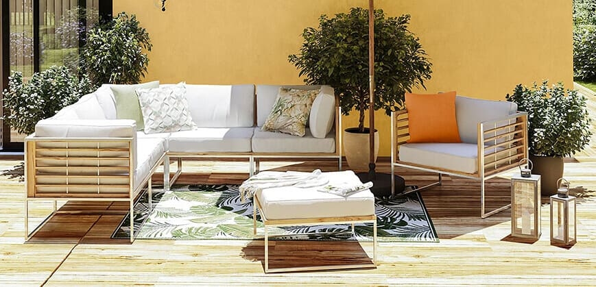 Teakholz als Bodenbelag für die Gartenmöbel