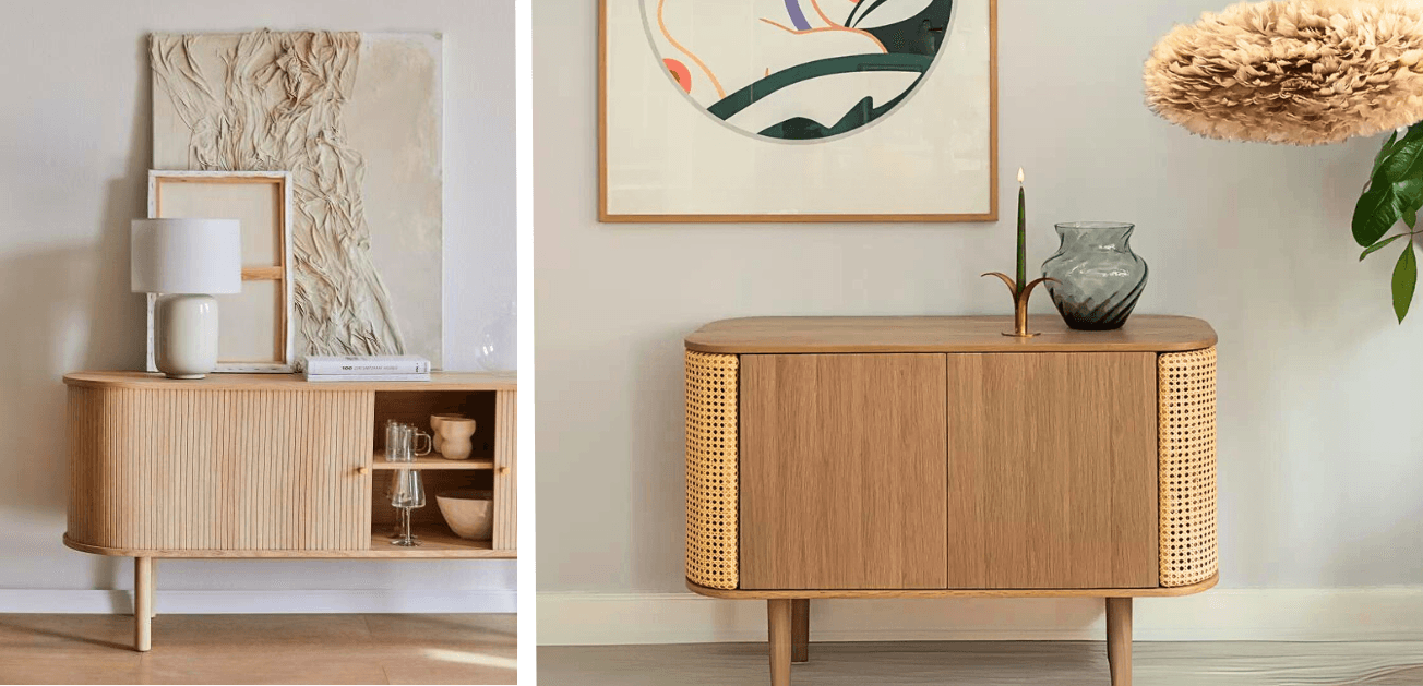 Zwei Kommoden mit runden Kanten im Holz-Look