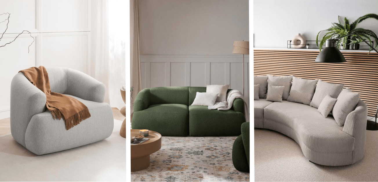 Verschiedene organisch geformte Sessel und Sofas