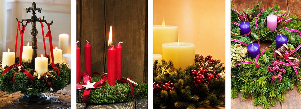 Verschiedene klassische Adventskränze