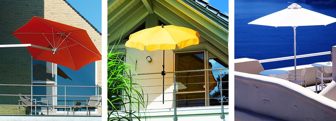 Bunte Sonnenschirme auf Balkon