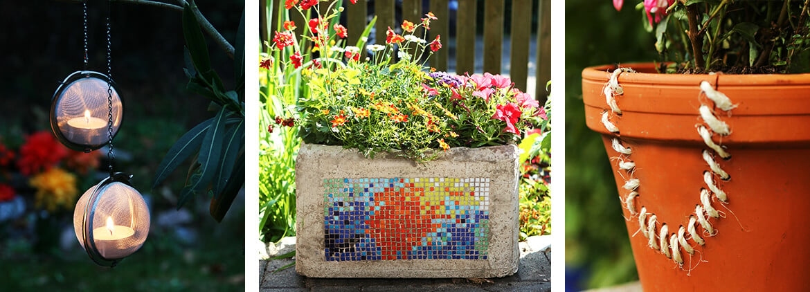 Verschiedene selbstgemachte Gartendeko