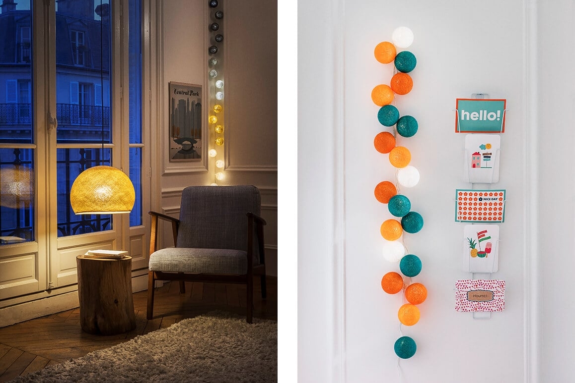 Befestigte Lichterkette an Wand